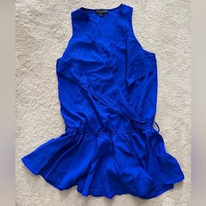 New forever 21 blouse shirt drape v neck sleeveless cinch waist blue small